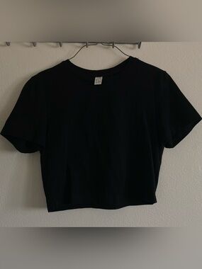 Black Cotton/Spandex Cropped T Shirt S